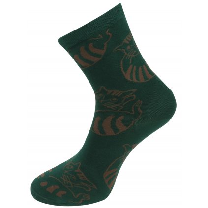 Dámské ponožky s potiskem koček NZP856 - tmavě zelené barvy 9001717-6