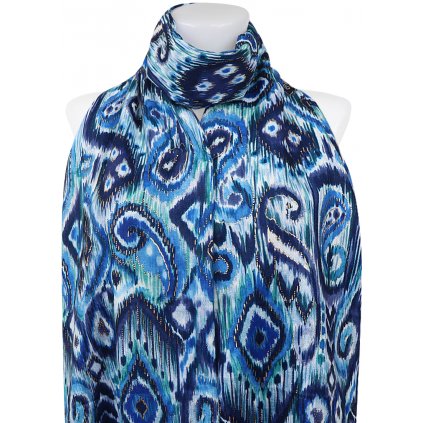 blueDámský teplý obdélníkový šál 3015-31 abstraktní ornamenty se zlatou nitkou, modré barvy 7200670-5