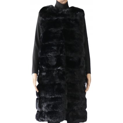 Dámská dlouhá vesta z umělé kožešiny Y2378-3, černé barvy 9001728-1