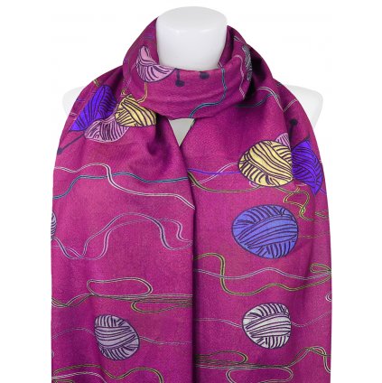 Dámský oboustranný obdélníkový šál 3130-2 růžové barvy, klubíčka - kočky 7200683-7
