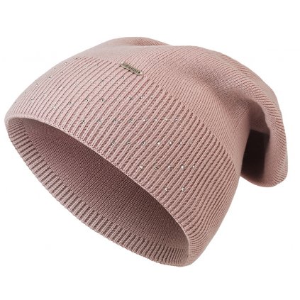 Dámská pletená čepice Wrobi s lesklými kamínky, tmavě růžová 7100377-8