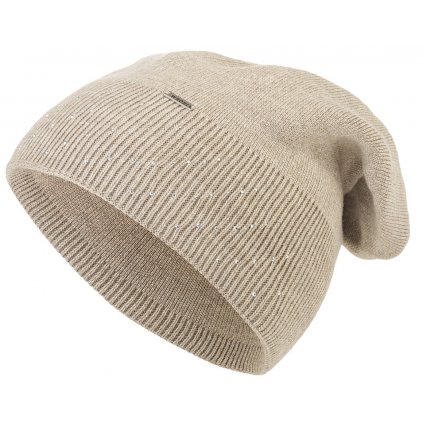 Dámská pletená čepice Wrobi s lesklými kamínky, béžová 7100377-11
