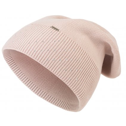 Dámská pletená čepice Wrobi s lesklými kamínky, světle růžová 7100377-13
