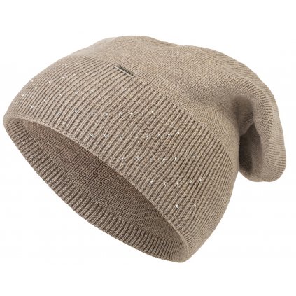 Dámská pletená čepice Wrobi s lesklými kamínky, tmavě běžová 7100377-16