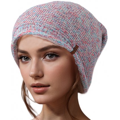 Dámská pletená zimní čepice WROBI - melír růžové a modré barvy 7100391-8