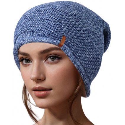 Dámská pletená zimní čepice WROBI - melír modré barvy 7100391-9