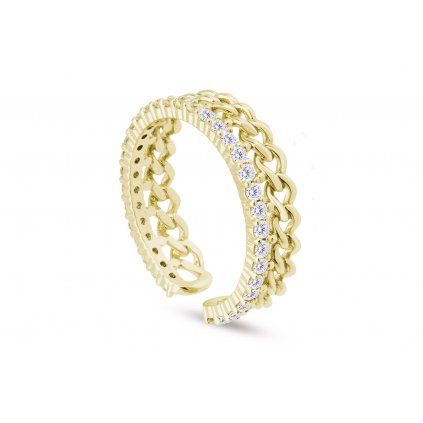 Pozlacený dámský prsten 14k zlatem - nastavitelný, pletený s čirým pásem zirkonů 4000339