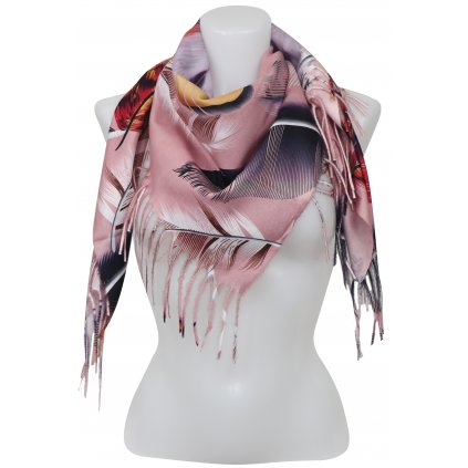 Dámský kašmírový čtvercový šátek peříčka 2115-44, růžové barvy 7200583