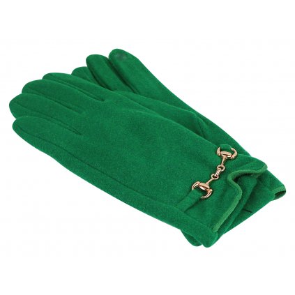 Dámské pletené rukavice se zlatou přezkou - zelené barvy 9001510-4
