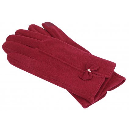 Dámské rukavice s mašličkou - vínové barvy 9001523-1
