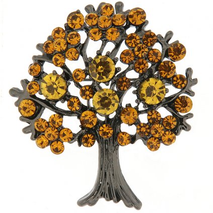Brož - strom s broušenými kamínky, oranžové barvy