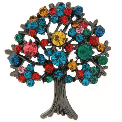 Brož - strom s broušenými kamínky, multicolorové barvy