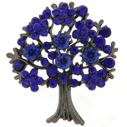 Brož - strom s broušenými kamínky, modré barvy
