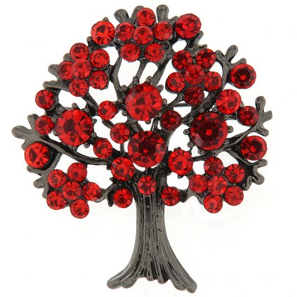 Brož - strom s broušenými kamínky, červené barvy
