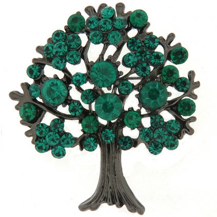 Brož - strom s broušenými kamínky, zelené barvy