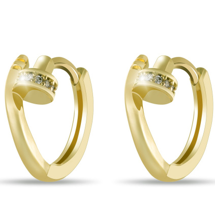 Pozlacené náušnice 14k kruh se zirkonem hřebík 3093