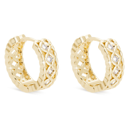 Pozlacené náušnice 14k kroužek s mřížkou 3109