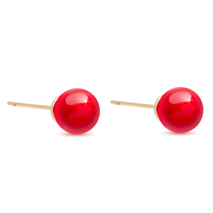 Pozlacené náušnice 18k pecky, červená perlička 5 mm, 1003200