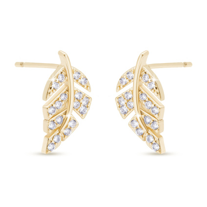 Peckové náušnice pozlacené listy se zirkony 3214