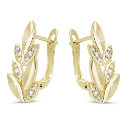 Pozlacené náušnice s listy a zirkony 3272