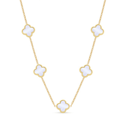 SOFIA 2211 Pozlacený řetízek z chirurgické oceli perleťově bílé kytičky  Ellami