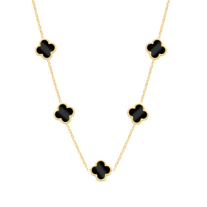 SOFIA 2211-1 Pozlacený řetízek z chirurgické oceli, černé kytičky  Ellami