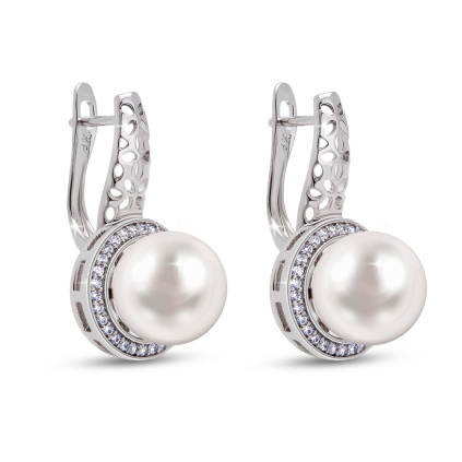 Náušnice s perlou orámovanou zirkony 3404