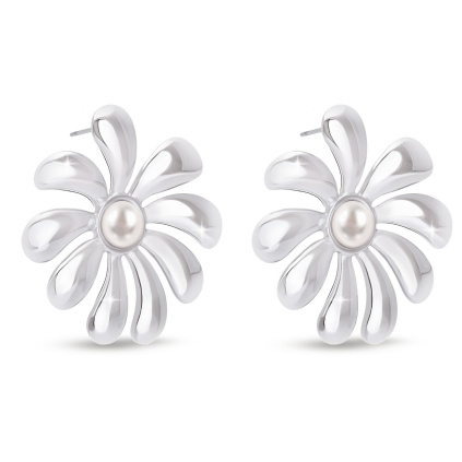 Náušnice s květinou a perlou 3472
