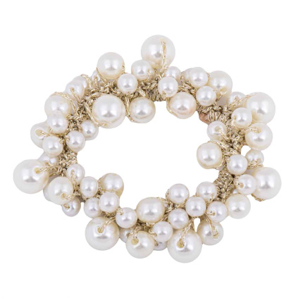 Gumička do vlasů zlatá s bílými perličkami 3933-9