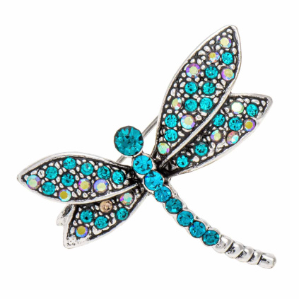 Brož vážka stříbrná tyrkysové zirkony 2045-3
