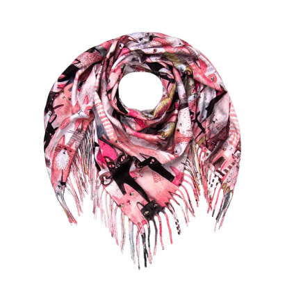 Dámský hřejivý šátek světle růžové kočky 7200806