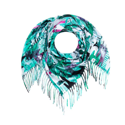 Dámský hřejivý šátek zelené kočky 7200806-7