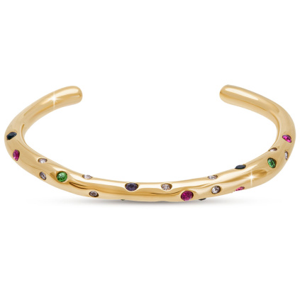Náramek pevný barevný třpyt chirurgická ocel pozlacený 3091