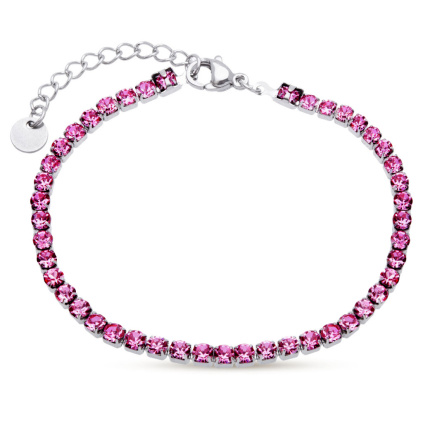 Tenisový náramek chirurgická ocel s tmavě růžovými zirkony 2866-3