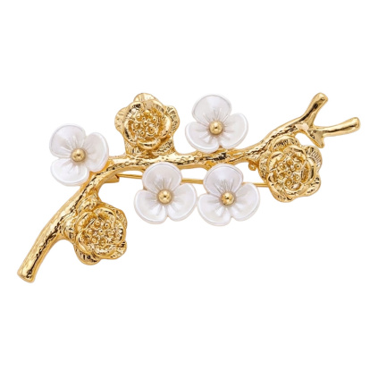 Brož větvička s květy zlaté barvy 9002004-1