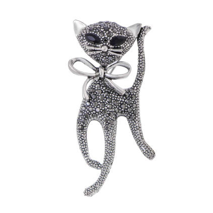 Brož kočka se zirkony černé barvy 9001685 -5