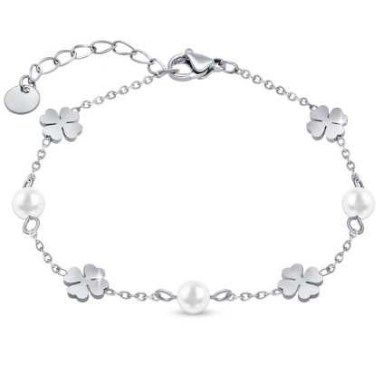 Náramek chirurgická ocel čtyřlístky 3185