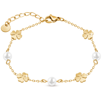 Náramek chirurgická ocel pozlacené čtyřlístky 3186