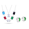 Set z chirurgické oceli, barevné zirkony, řetízek + náušnice zelené barvy 192