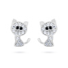 Rhódiované náušnice pecky, kočička vyskládaná zirkony 1002574