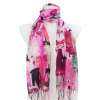Dámský obdélníkový šál s potiskem koček 209-8, neonově růžové barvy 7200550-7
