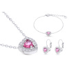 Set z chirurgické oceli, srdce osázené růžovým zirkonem, řetízek + náušnice + náramek