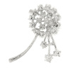 Brož - pampeliška s broušenými kamínky, stříbrné barvy