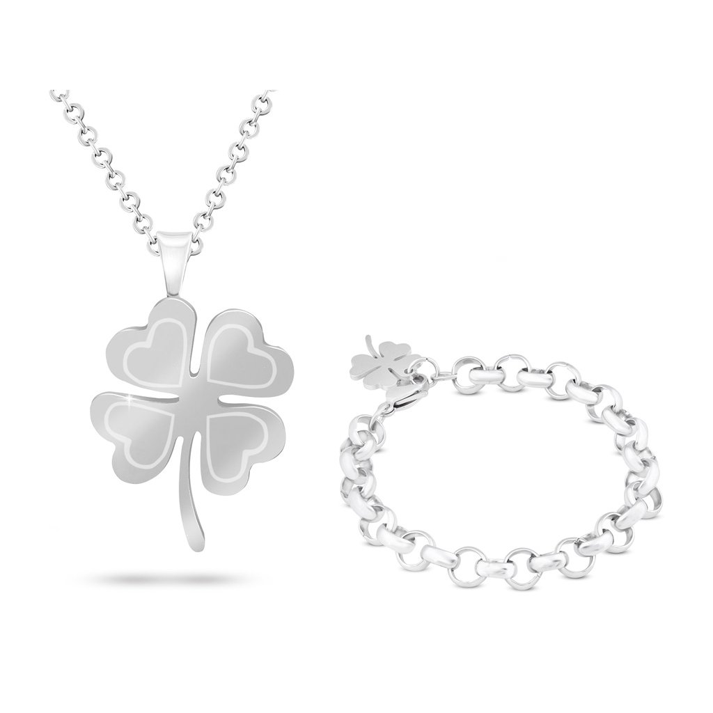 Set z chirurgické oceli čtyřlístek, řetízek + náramek se zirkony 173
