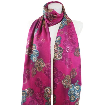 Dámský obdélníkový šátek, strom života s mandalou a se zlatou nitkou, zelené barvy 7200564A