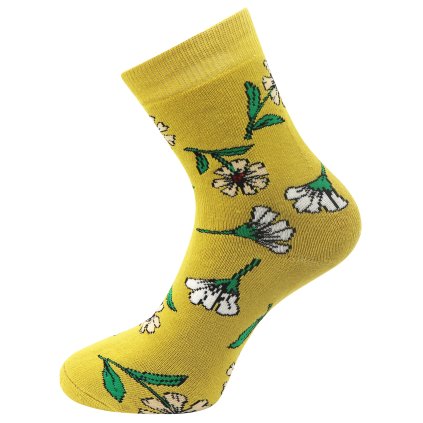 Dámske froté ponožky s potlačou kvetov NV8868 - žltej farby 9001486-5