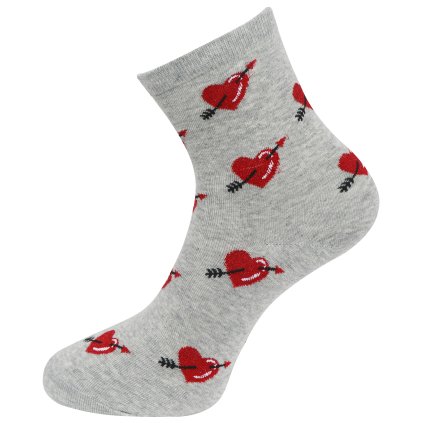 Dámske ponožky s potlačou srdca so šípom NZP9096 a lesklou niťou - šedej farby 9001489-4