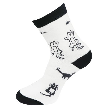Dámske froté ponožky s potlačou mačiek NV8859- bielej farby 9001487-1