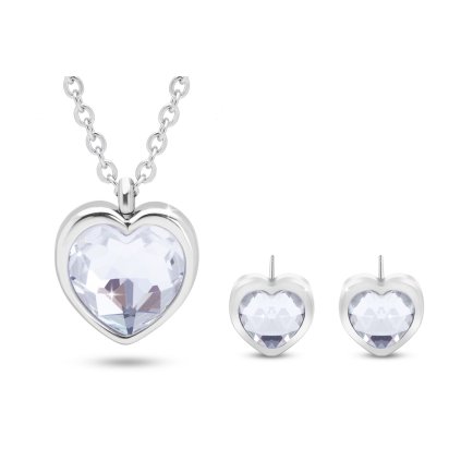 Set z chirurgické oceli srdce se zirkony, hadovitý řetízek + visací náušnice 3001641