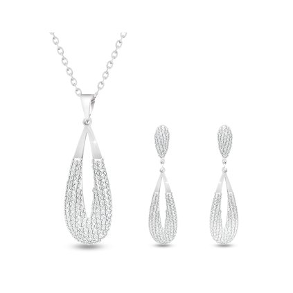 Súprava z chirurgickej ocele, kvapka ozdobená bielym podfarbením, retiazka + visiace náušnice so zirkónmi 224